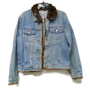 Maakif mink fur trim denim jacket